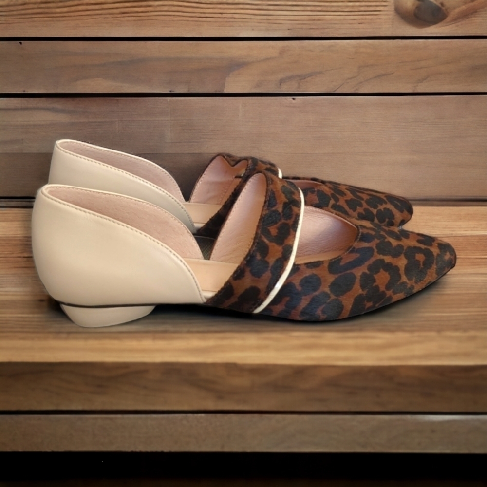 Andrew Ma Mesa Leopard Print Pony Hair Leather Flats Size 6